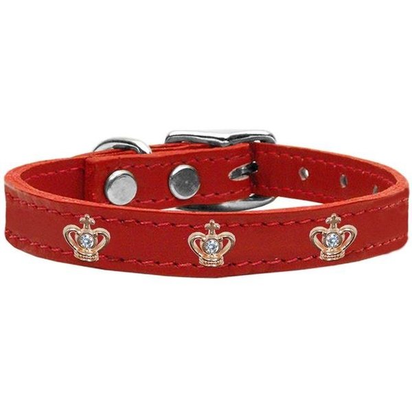 Mirage Pet Mirage Pet 83-48 Rd14 Gold Crown Widget Genuine LeaTher Dog Collar; Red - Size 14 83-48 Rd14